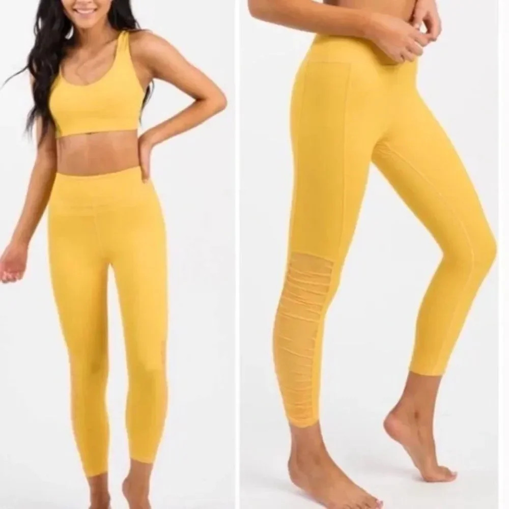 ZYIA Daffodil Mesh Light N Tight Hi-Rise Leggings Size 2 Yellow